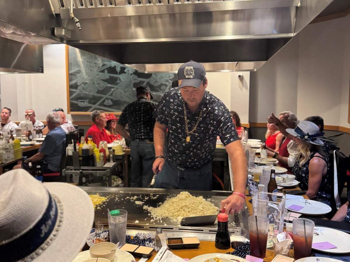 Chef cooking hibachi at Kabuki